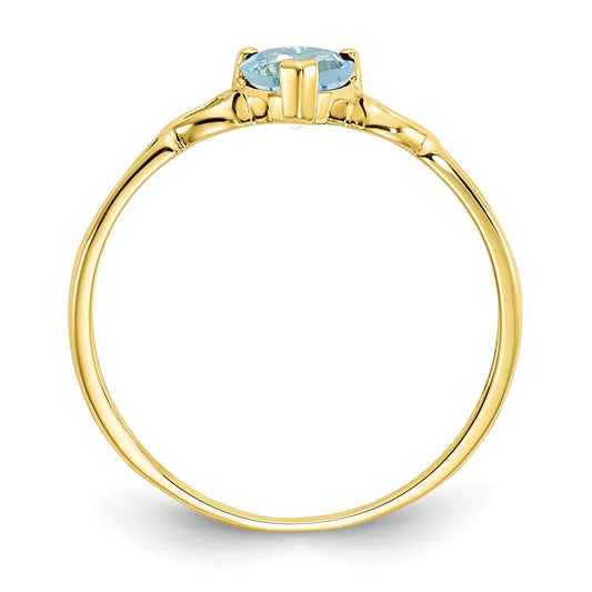 10k Polished 5mm Heart Genuine March/ Aquamarine Birthstone Size 7 Ring