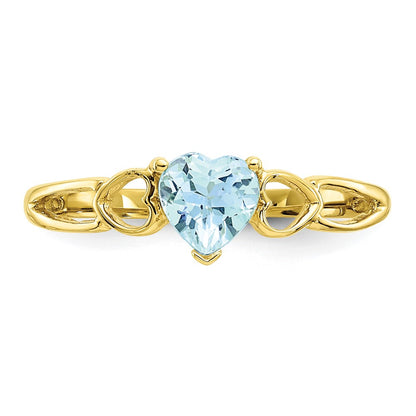 10k Polished 5mm Heart Genuine March/ Aquamarine Birthstone Size 7 Ring
