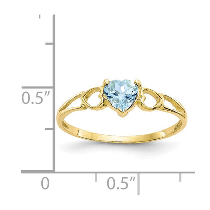 10k Polished 5mm Heart Genuine March/ Aquamarine Birthstone Size 7 Ring