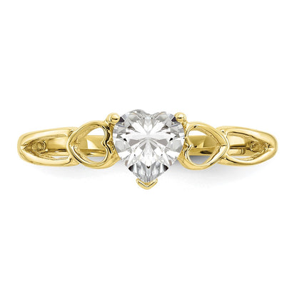 10k Polished 5mm Heart Genuine April/ White Topaz Birthstone Size 7 Ring