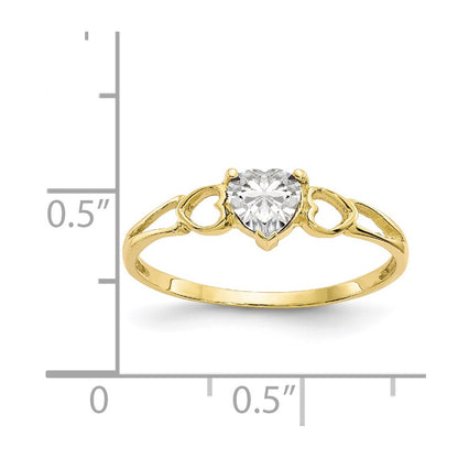 10k Polished 5mm Heart Genuine April/ White Topaz Birthstone Size 7 Ring
