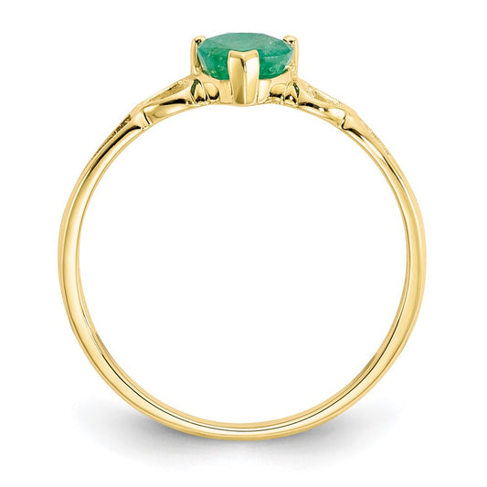 10k Polished 5mm Heart Genuine May/ Emerald Birthstone Size 7 Ring