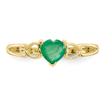 10k Polished 5mm Heart Genuine May/ Emerald Birthstone Size 7 Ring