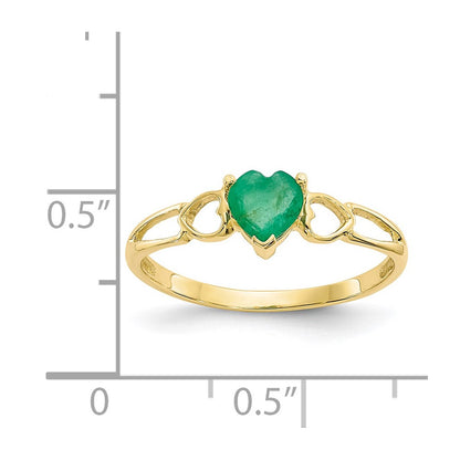 10k Polished 5mm Heart Genuine May/ Emerald Birthstone Size 7 Ring