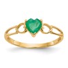 10k Polished 5mm Heart Genuine May/ Emerald Birthstone Size 7 Ring