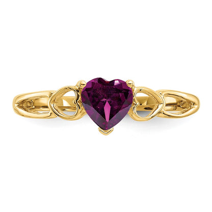 10k Polished 5mm Heart Genuine June/ Rhodolite Garnet Birthstone Size 7 Ring