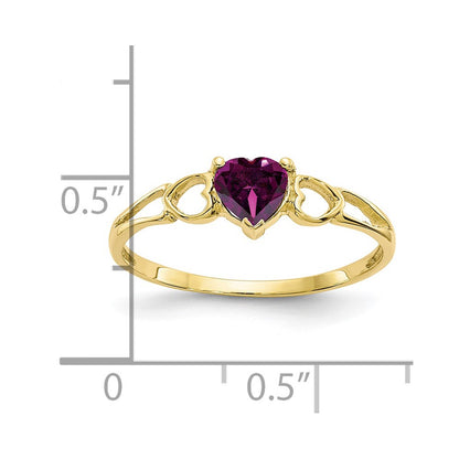 10k Polished 5mm Heart Genuine June/ Rhodolite Garnet Birthstone Size 7 Ring