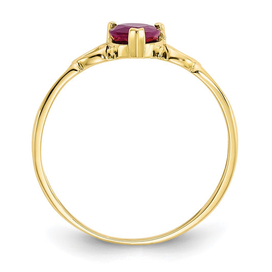 10k Polished 5mm Heart Genuine July/ Ruby Birthstone Size 7 Ring