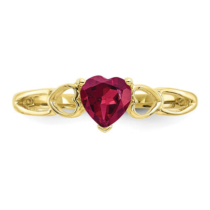 10k Polished 5mm Heart Genuine July/ Ruby Birthstone Size 7 Ring