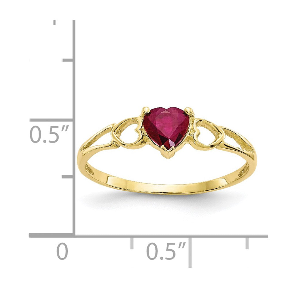 10k Polished 5mm Heart Genuine July/ Ruby Birthstone Size 7 Ring