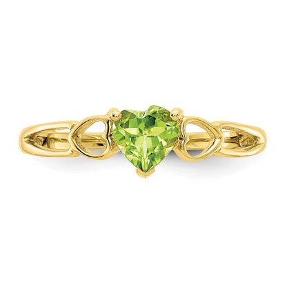 10k Polished 5mm Heart Genuine August/ Peridot Birthstone Size 7 Ring