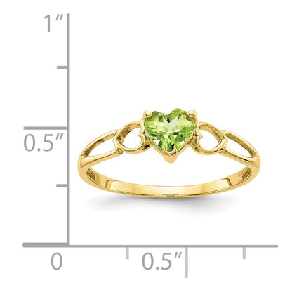 10k Polished 5mm Heart Genuine August/ Peridot Birthstone Size 7 Ring
