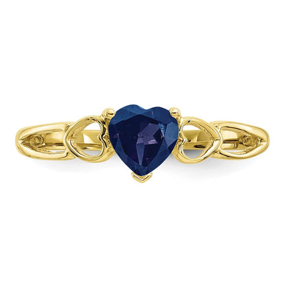10k Polished 5mm Heart Genuine September/ Sapphire Birthstone Size 7 Ring