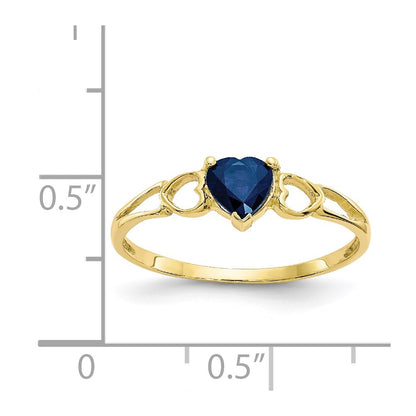 10k Polished 5mm Heart Genuine September/ Sapphire Birthstone Size 7 Ring