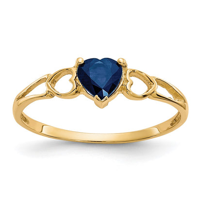 10k Polished 5mm Heart Genuine September/ Sapphire Birthstone Size 7 Ring