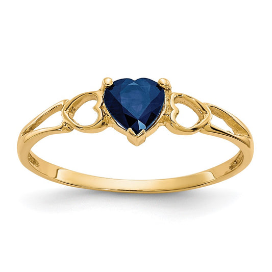 10k Polished 5mm Heart Genuine September/ Sapphire Birthstone Size 7 Ring