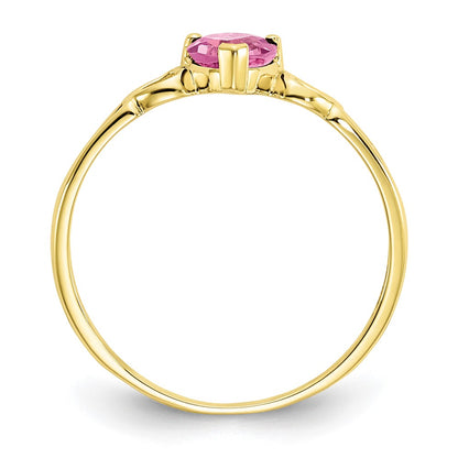 10k Polished 5mm Heart Genuine October/ Pink Tourmaline Birthstone Size 7 Ring
