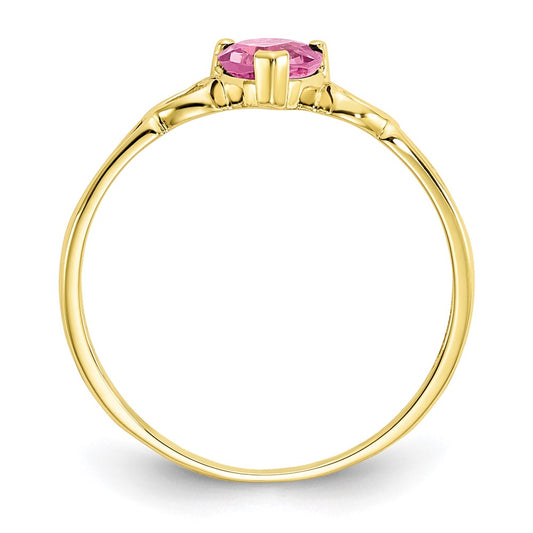 10k Polished 5mm Heart Genuine October/ Pink Tourmaline Birthstone Size 7 Ring