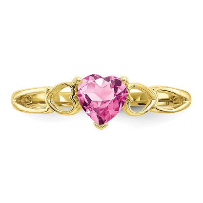 10k Polished 5mm Heart Genuine October/ Pink Tourmaline Birthstone Size 7 Ring