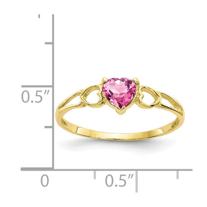 10k Polished 5mm Heart Genuine October/ Pink Tourmaline Birthstone Size 7 Ring