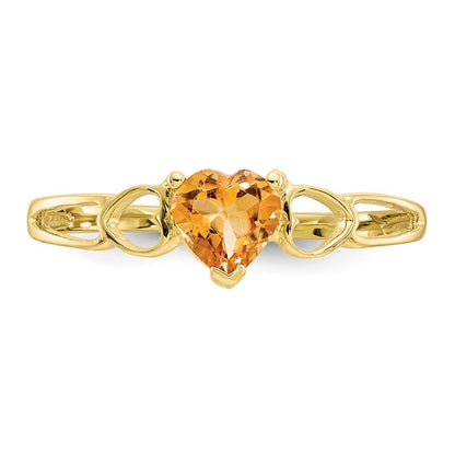 10k Polished 5mm Heart Genuine November/ Citrine Birthstone Size 7 Ring