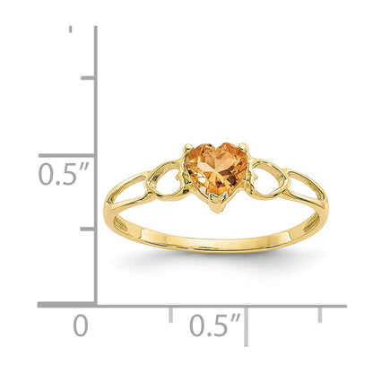 10k Polished 5mm Heart Genuine November/ Citrine Birthstone Size 7 Ring