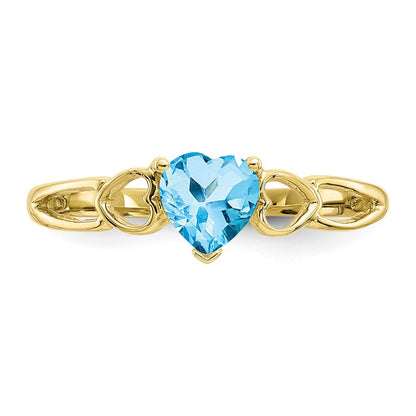 10k Polished 5mm Heart Genuine December/ Blue Topaz Birthstone Size 7 Ring