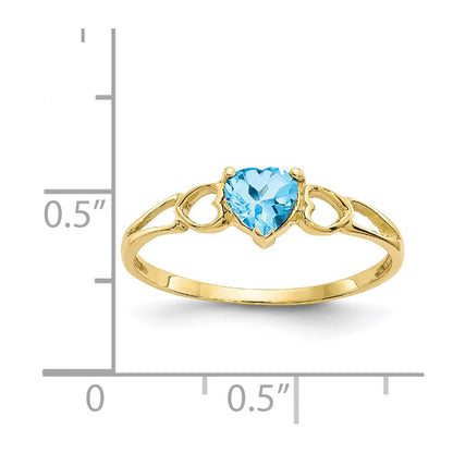 10k Polished 5mm Heart Genuine December/ Blue Topaz Birthstone Size 7 Ring