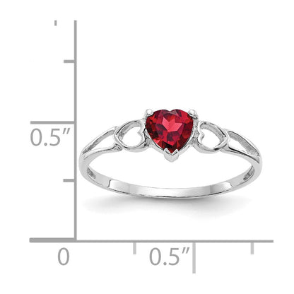 10k White Gold Polished 5mm Heart Genuine January/ Garnet Birthstone Size 7 Ring