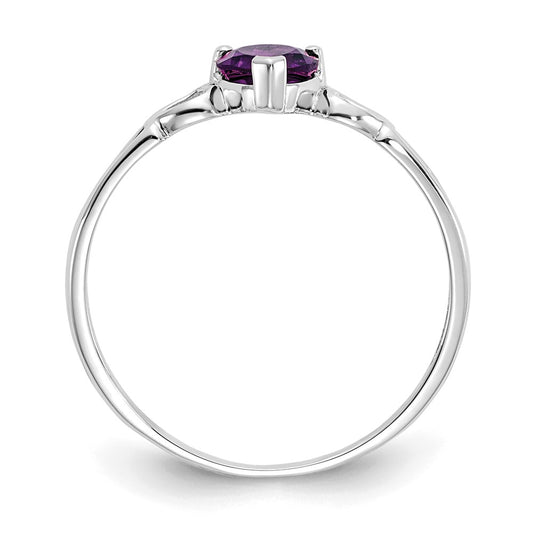 10k White Gold Polished 5mm Heart Genuine February/ Amethyst Birthstone Size 7 Ring