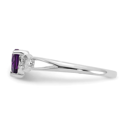 10k White Gold Polished 5mm Heart Genuine February/ Amethyst Birthstone Size 7 Ring