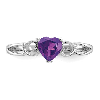 10k White Gold Polished 5mm Heart Genuine February/ Amethyst Birthstone Size 7 Ring