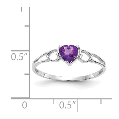 10k White Gold Polished 5mm Heart Genuine February/ Amethyst Birthstone Size 7 Ring