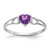 10k White Gold Polished 5mm Heart Genuine February/ Amethyst Birthstone Size 7 Ring