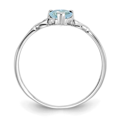 10k White Gold Polished 5mm Heart Genuine March/ Aquamarine Birthstone Size 7 Ring