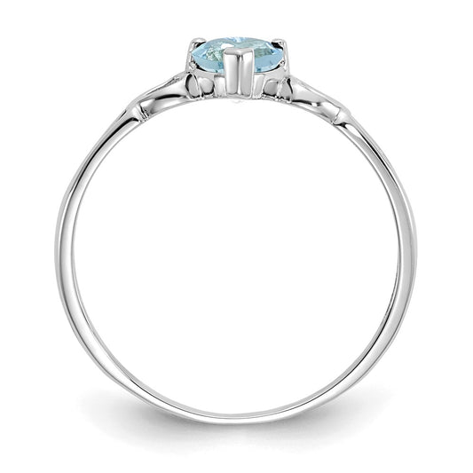 10k White Gold Polished 5mm Heart Genuine March/ Aquamarine Birthstone Size 7 Ring