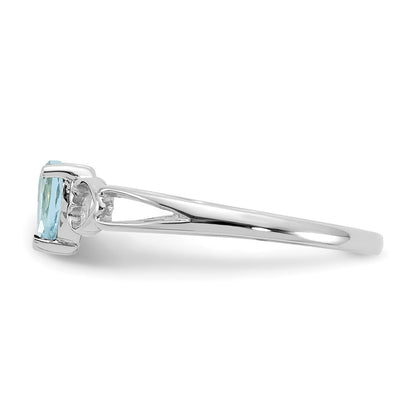 10k White Gold Polished 5mm Heart Genuine March/ Aquamarine Birthstone Size 7 Ring