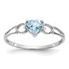 10k White Gold Polished 5mm Heart Genuine March/ Aquamarine Birthstone Size 7 Ring
