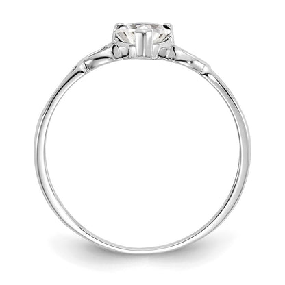 10k White Gold Polished 5mm Heart Genuine April/ White Topaz Birthstone Size 7 Ring
