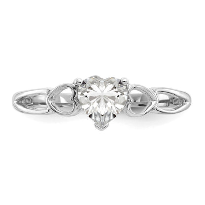 10k White Gold Polished 5mm Heart Genuine April/ White Topaz Birthstone Size 7 Ring