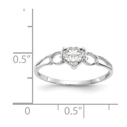 10k White Gold Polished 5mm Heart Genuine April/ White Topaz Birthstone Size 7 Ring