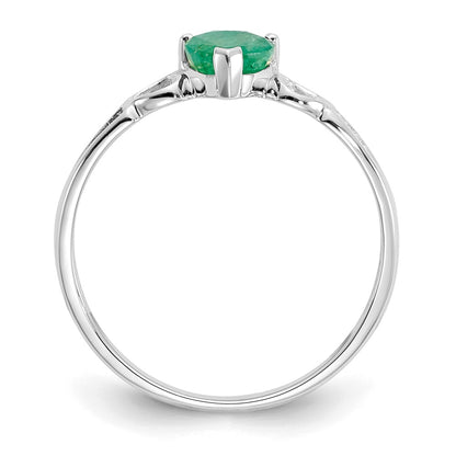10k White Gold Polished 5mm Heart Genuine May/ Emerald Birthstone Size 7 Ring