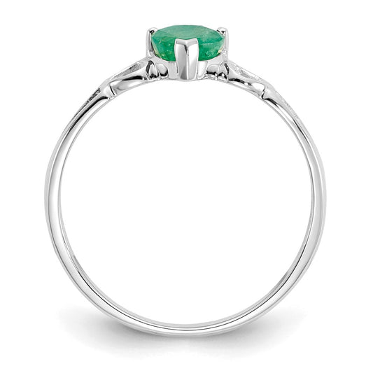 10k White Gold Polished 5mm Heart Genuine May/ Emerald Birthstone Size 7 Ring