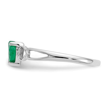 10k White Gold Polished 5mm Heart Genuine May/ Emerald Birthstone Size 7 Ring