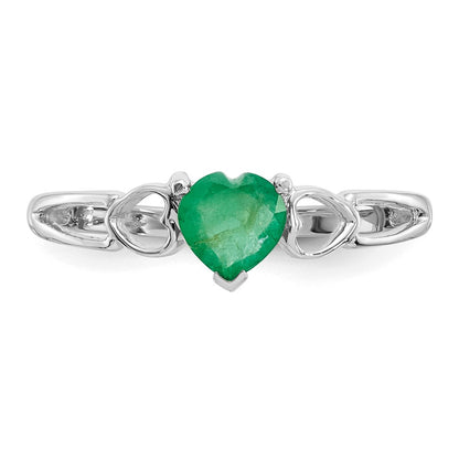 10k White Gold Polished 5mm Heart Genuine May/ Emerald Birthstone Size 7 Ring