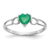 10k White Gold Polished 5mm Heart Genuine May/ Emerald Birthstone Size 7 Ring