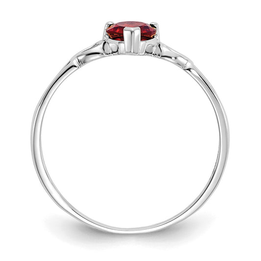 10k White Gold Polished 5mm Heart Genuine June/ Rhodolite Garnet Birthstone Size 7 Ring