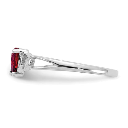10k White Gold Polished 5mm Heart Genuine June/ Rhodolite Garnet Birthstone Size 7 Ring