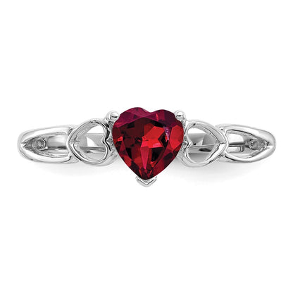 10k White Gold Polished 5mm Heart Genuine June/ Rhodolite Garnet Birthstone Size 7 Ring