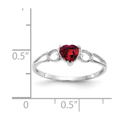 10k White Gold Polished 5mm Heart Genuine June/ Rhodolite Garnet Birthstone Size 7 Ring